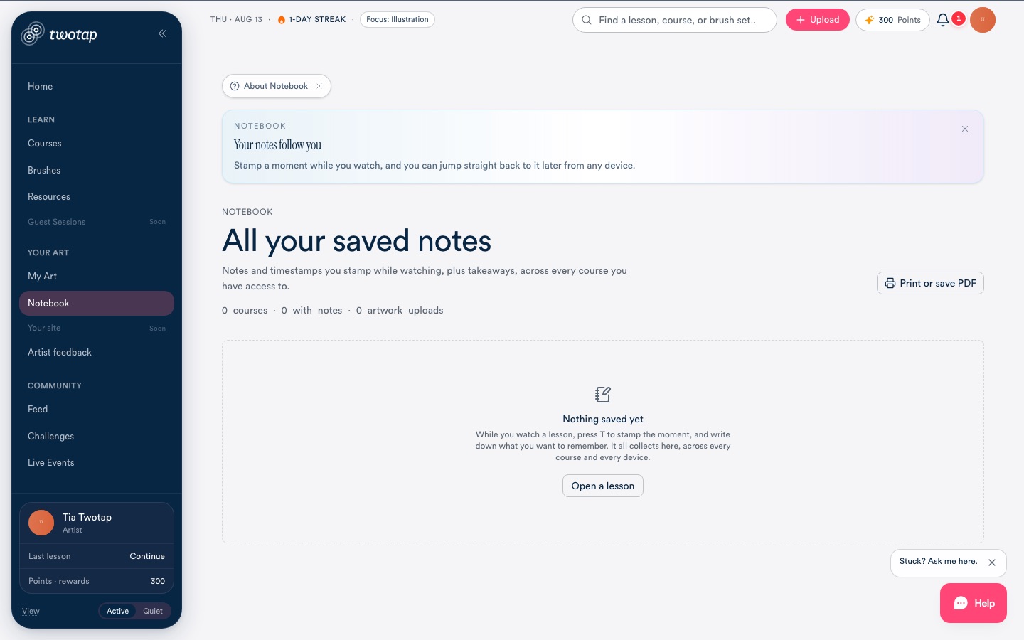 Notebook inside the live Academy